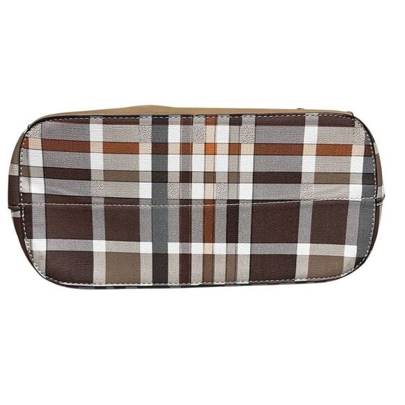Kate Hill Brown Plaid Crossbody Shoulder Convertible Adjustable Handbag Purse - Picture 7 of 10